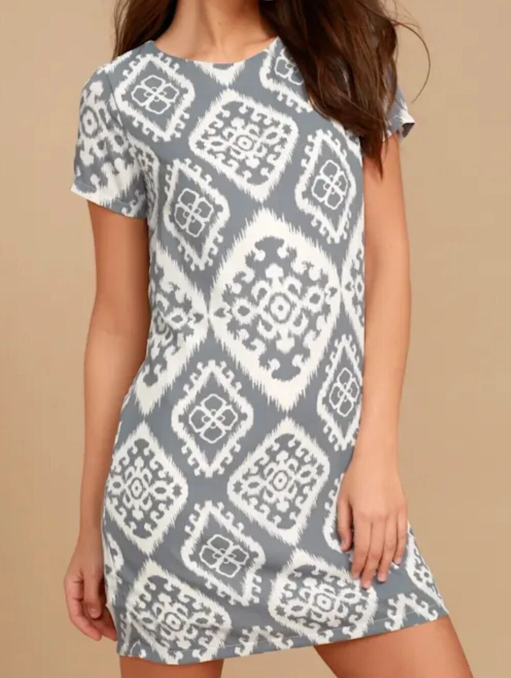 Lulus Give Me a Print Slate Grey Geometric Print Shift Dress - Large - NWT!